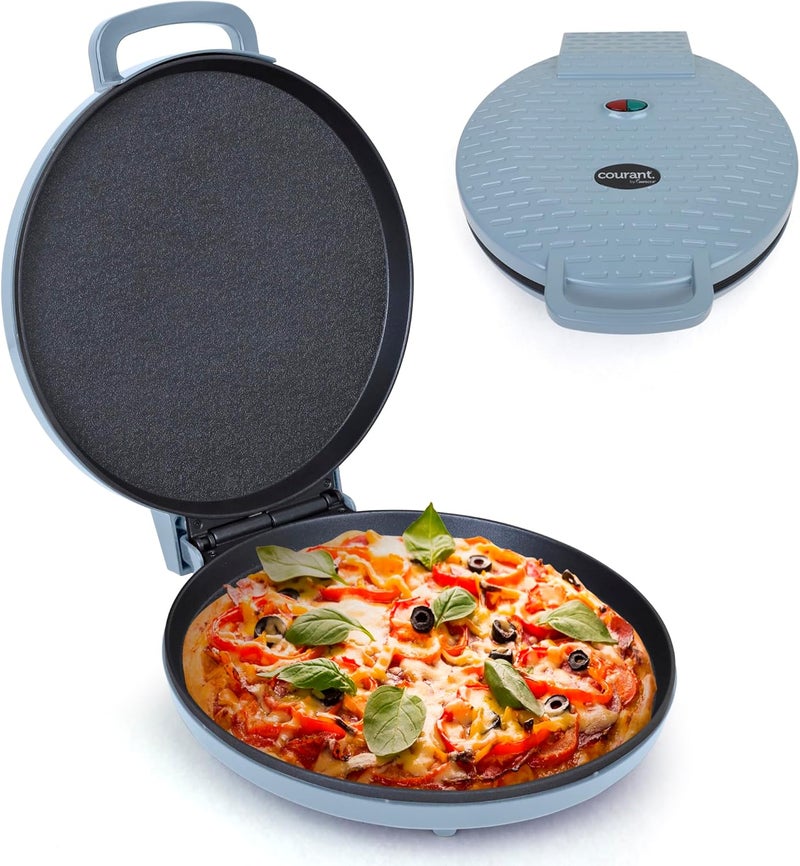 COURANT Pizza Maker 12 inch Pizzas Machine, Newly improved Cool-touch Handle Non-Stick plates Pizza oven & CalzoneMaker, Electric Countertop Oven for Home or School, 12” Indoor Grill/Griddle, Teal - Image 1